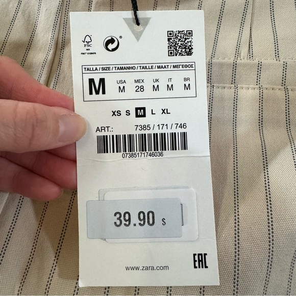 NWT ZARA Beige Vertical Striped Skirt with Single Pocket Double Side Slit Skirt - Picture 10 of 13